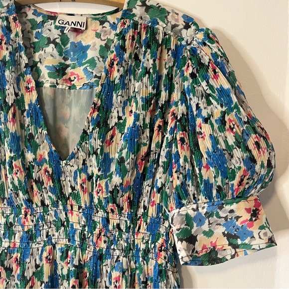 GANNI Pleated Georgette Midi Dress floral print - Picture 3 of 9